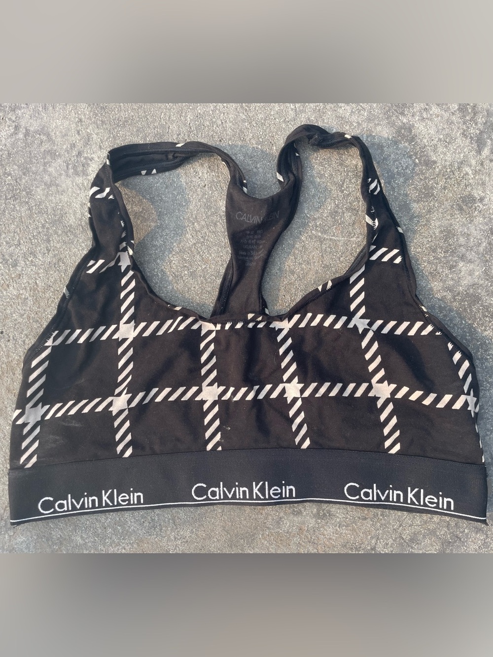 Calvin Klein Black & White Grid Star Sports Bra